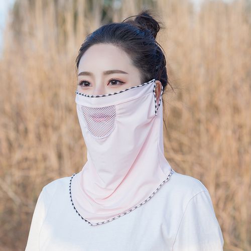 夏季开口网孔面罩女薄蒙面冰丝防晒护脖口罩护脖面纱遮阳全脸围脖