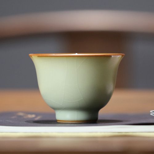 善窑厂善明款粉青釉 高温汝瓷开片可养 李善明大月兰杯茶杯主人杯