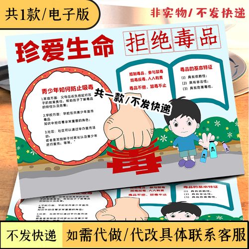 国际禁毒日手抄报模板电子版小学生校园禁毒画报黑白