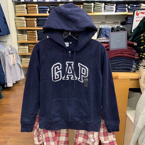 gap正品现货 女士薄绒 抓绒 春秋款 经典徽标logo 拉链 带帽 卫衣