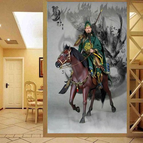 钻石画十字fm绣满钻关羽关公骑马新款竖版玄关客厅三国人物画钻石