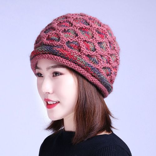 帽子女卷边羊毛加厚针织毛线帽手工针织包头护耳帽绒帽骑车妈妈帽