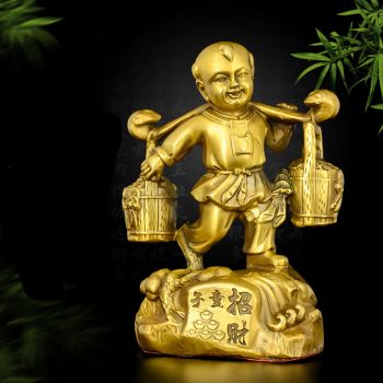 顺通礼坊 全铜运财童子摆件纯铜挑童子善财童子办公室桌面工艺品