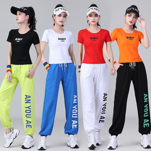 广场舞运动服套装女新款夏季短袖t恤 字母裤时尚休闲跳曳步舞衣服