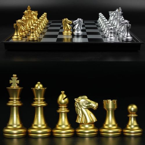 6789岁儿童国际象棋银色成人棋磁力折叠棋盘方便携带磁性金色厂价