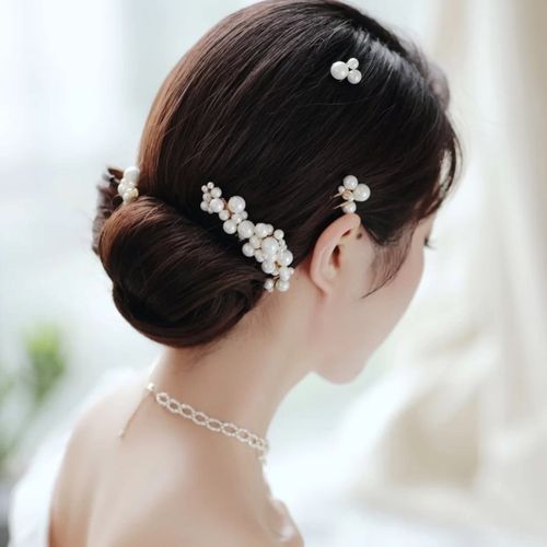 新娘结婚发饰韩式珍珠发簪简约现代z插针头饰套装婚纱