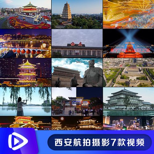 4k西安城市风景大唐不夜城夜景大明宫钟楼回民街航拍视频参考素材
