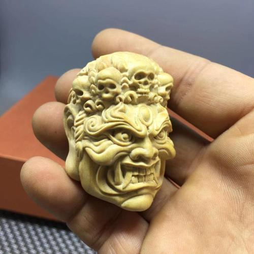 小叶黄杨木雕人物头像手把件镇宅实木不动明王男士随身神像保平安