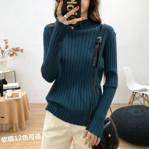 高领女秋冬宽松显瘦堆堆领针织毛衣打底衫女式内搭女生毛线衫女士上衣
