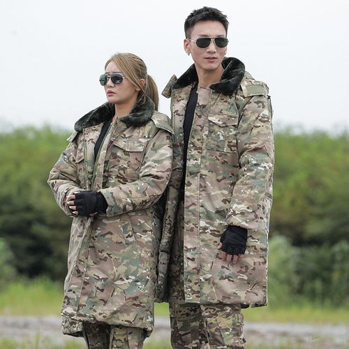 冬季加厚迷彩大衣男长款棉服保暖防寒迷彩服棉衣中性训练外套
