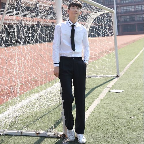 春季学院风校服套装日韩个性男生长袖衬衫时尚裤子制服衬衣学生装