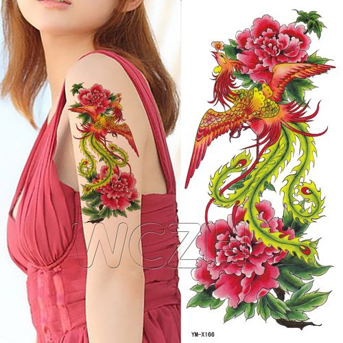 凤凰纹身贴纸防水女款牡丹花防汗持久个性遮痕刺青