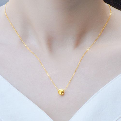 黄金吊坠女士足金3d硬金转运珠金项链黄金锁骨链18k金项链肖邦链