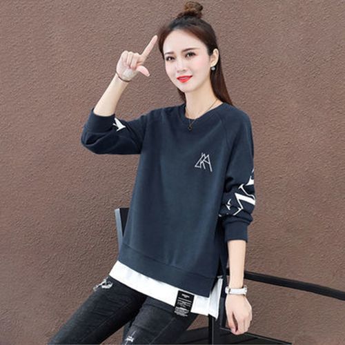 含棉假两件卫衣女士春秋薄款2021年新款宽松上衣洋气减龄外套淘宝女装