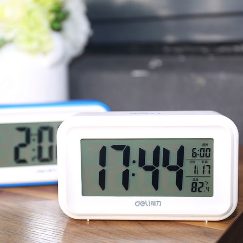 得力8801多功能电子钟触摸光控感应夜光懒人贪睡闹钟创意床头闹钟