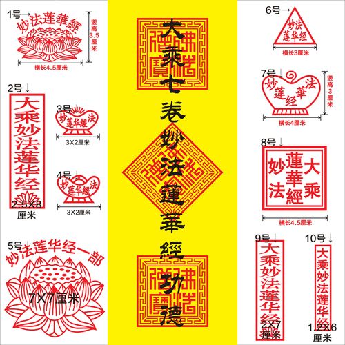 大乘妙法莲华经印七卷 功德印 一部莲花印章 佛法僧宝印章 三角印