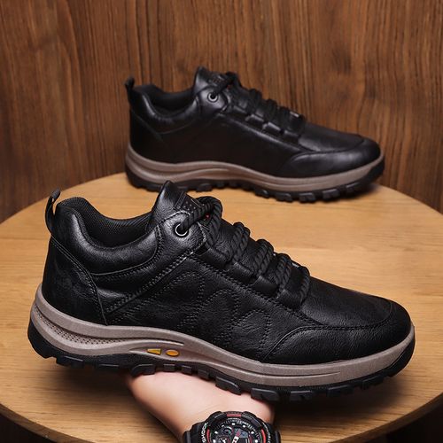 回力男鞋劳保鞋新款秋季防滑防水户外登山鞋实心底爸爸鞋皮面软底