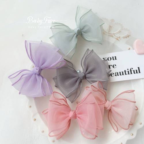 原创手作甜美梦幻曲边纱蝴蝶结公主发饰儿童发夹女宝宝头饰全包夹