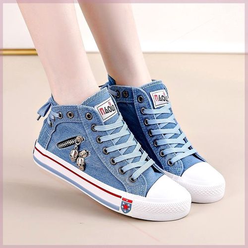 高邦平底布鞋夏高腰白球鞋少女初高中学生高帮帆布鞋单鞋女生校园