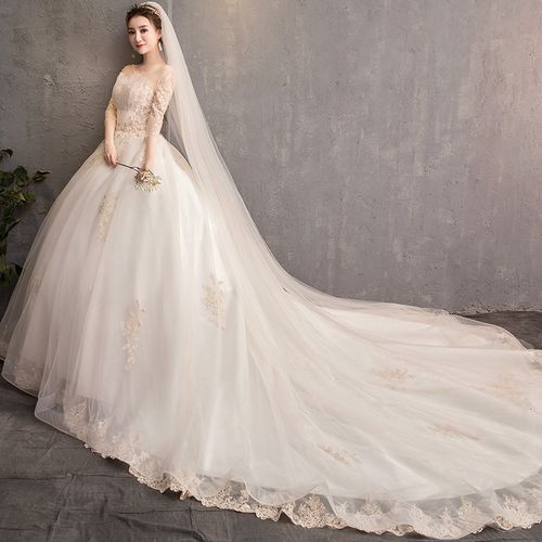 网红抖音婚纱礼服2020新款新娘主纱拖尾豪华梦幻公主大码孕妇女轻