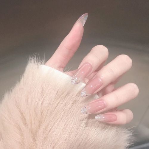 手工白蓝法式梯形芭蕾穿戴美甲成品加长欧美假指甲贴片小红书同款古莎