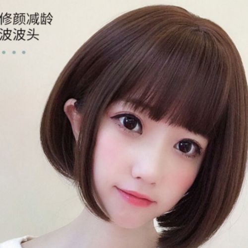波波头假发女短发学生圆脸网红逼真时尚全头套 自然少女修颜