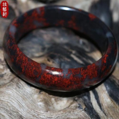 桂林鸡血玉手镯黑底红天然步步惊心玉镯子岫玉鸡血石手镯女凤血玉