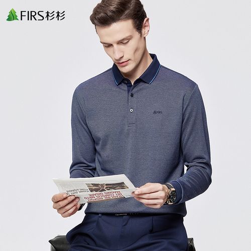 双色花纱面料 杉杉男装品牌绣标长袖t恤男2021秋季新款翻领polo衫