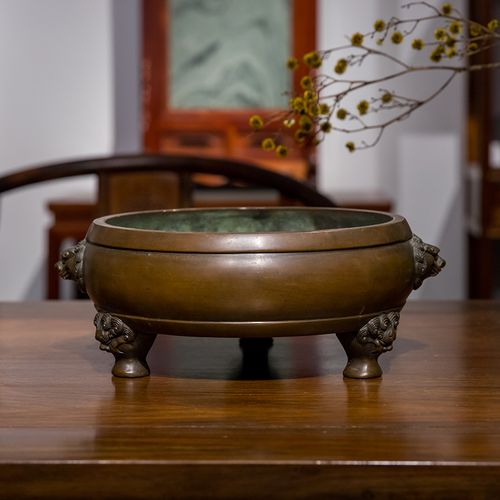 清代铜兽耳三足香炉文玩古董收藏铜制艺术品真品客厅供奉香炉摆件