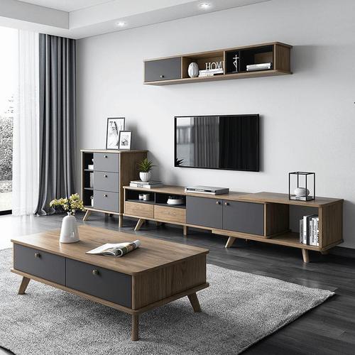 北欧风格电视柜茶几组合小户型客厅背景墙柜斗柜吊柜简约现代家具