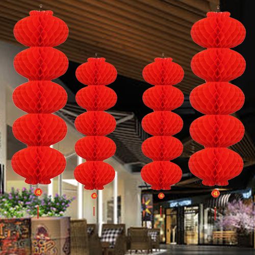 2022新年春节装饰小红灯笼串挂吊饰商场吊顶年货店铺室内场景布置