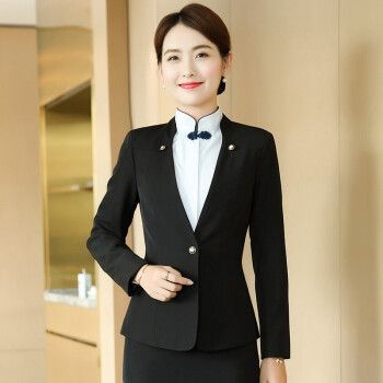 西装套装女春秋新款酒店前台迎宾气质上班西服中式茶楼餐饮服务员工作