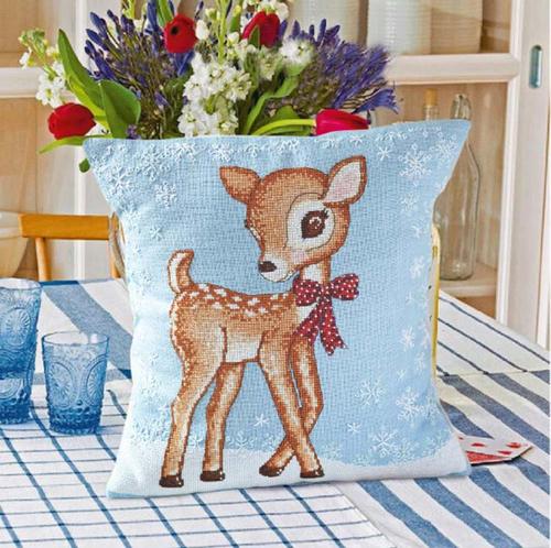 dmc法国十字绣雪地梅花鹿可爱小动物抱枕儿童卧室靠垫印花6117