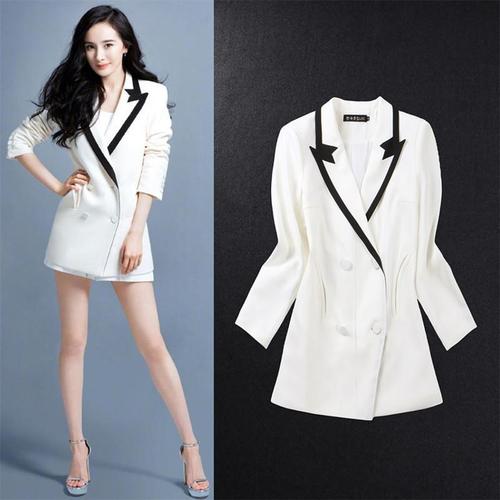 2021春秋新款杨幂同款小西装外套韩版英伦风女设计感小众白色西服