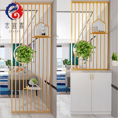 北欧网红屏风入户客厅半截式金色属装饰玄关隔断洗漱台洗手间置物架
