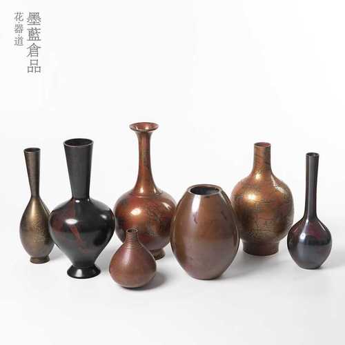 日本回流铜器 紫斑铜瓶花器 禅意花瓶摆件复古装饰日式插花花道