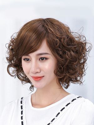 新假发女短发时尚女士修脸型短卷外翻发逼真自然斜刘海蓬松全头发