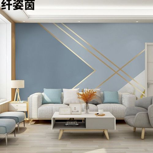 电视背景墙壁纸现代简约客厅墙布仿大理石几何线条沙发影视墙壁画