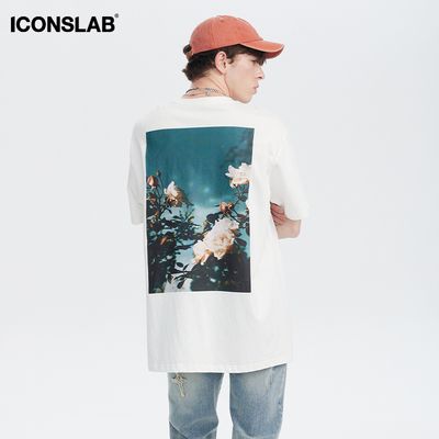 iconslab联名ssur plus 复古玫瑰影像油画宽松休闲t恤情侣短袖潮