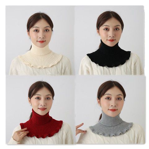 高领假领子秋冬季针织纯色保暖护颈套头围脖花边百搭毛衣假领女士