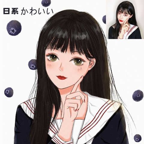 网红日系手绘头像漫画富江插画设计卡通人物真人照片