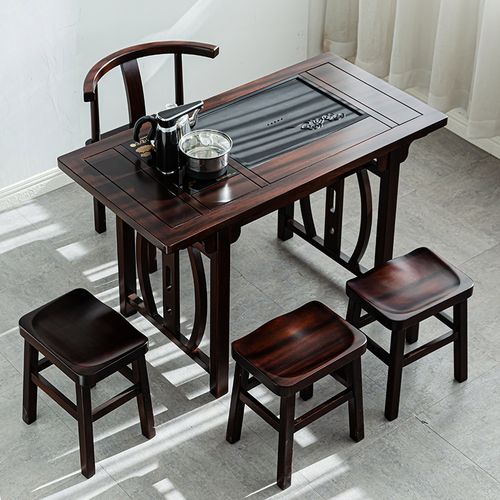 茶桌新中式茶桌椅组合实木茶台功夫茶几小号黑檀木色刚果花梨木
