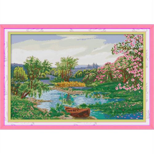 满贴钻石画清晰印花十字绣线小溪的春天满绣无勾边大自然美丽风景