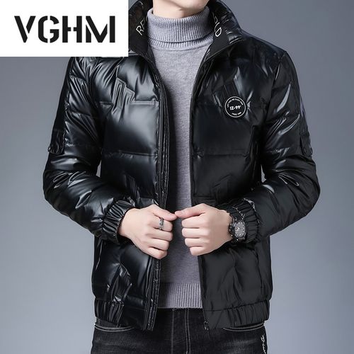 vghm品牌高端品质中青年羽绒服男2021秋冬季立领亮面服男士短款时尚