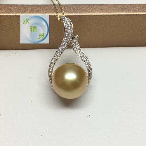 水精灵珠宝 18k金豪华镶嵌进口海水珍珠南洋金珠吊坠
