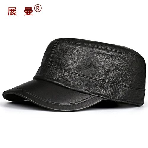 中老年羊皮帽子男式秋冬季平顶帽男帽皮薄款男帽休闲真皮男士单帽