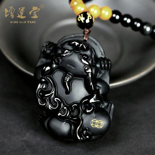 丑年乌金黑曜石貔貅吊坠新款男士项链物款5