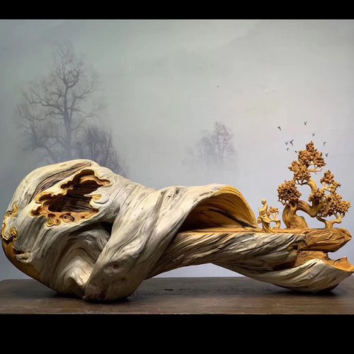 崖柏雕刻根雕艺术品天然树根原木木雕工艺品佛像木头高油老料摆件2021