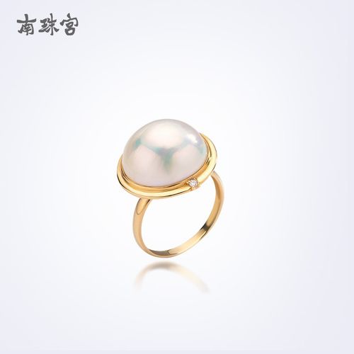 南珠宫 马贝珠海水珍珠戒指18k金镶嵌钻石强光女款j045kn 14#戒圈 13.