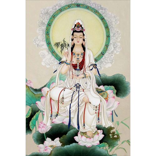 观音送子画像 南海观音中堂卷轴挂画 施药白衣观音送子观音菩萨佛像